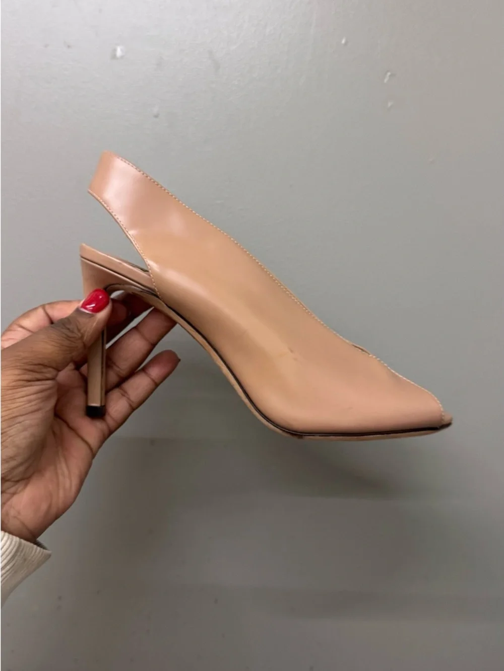 Jimmy Choo Nude Suede Shar Peep Toe Slingback Pumps Womens Size 37 EU Luxe